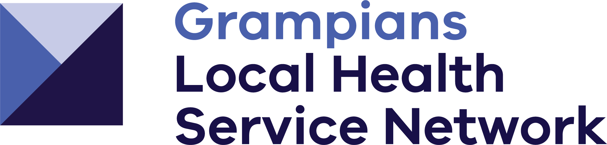 GRAMPIANS LOCAL HEALTH SERVICE NETWORK title surrounded by colorful logos representing various health services, each with unique abstract designs and symbols in green, blue, yellow, purple, red, and other colors.